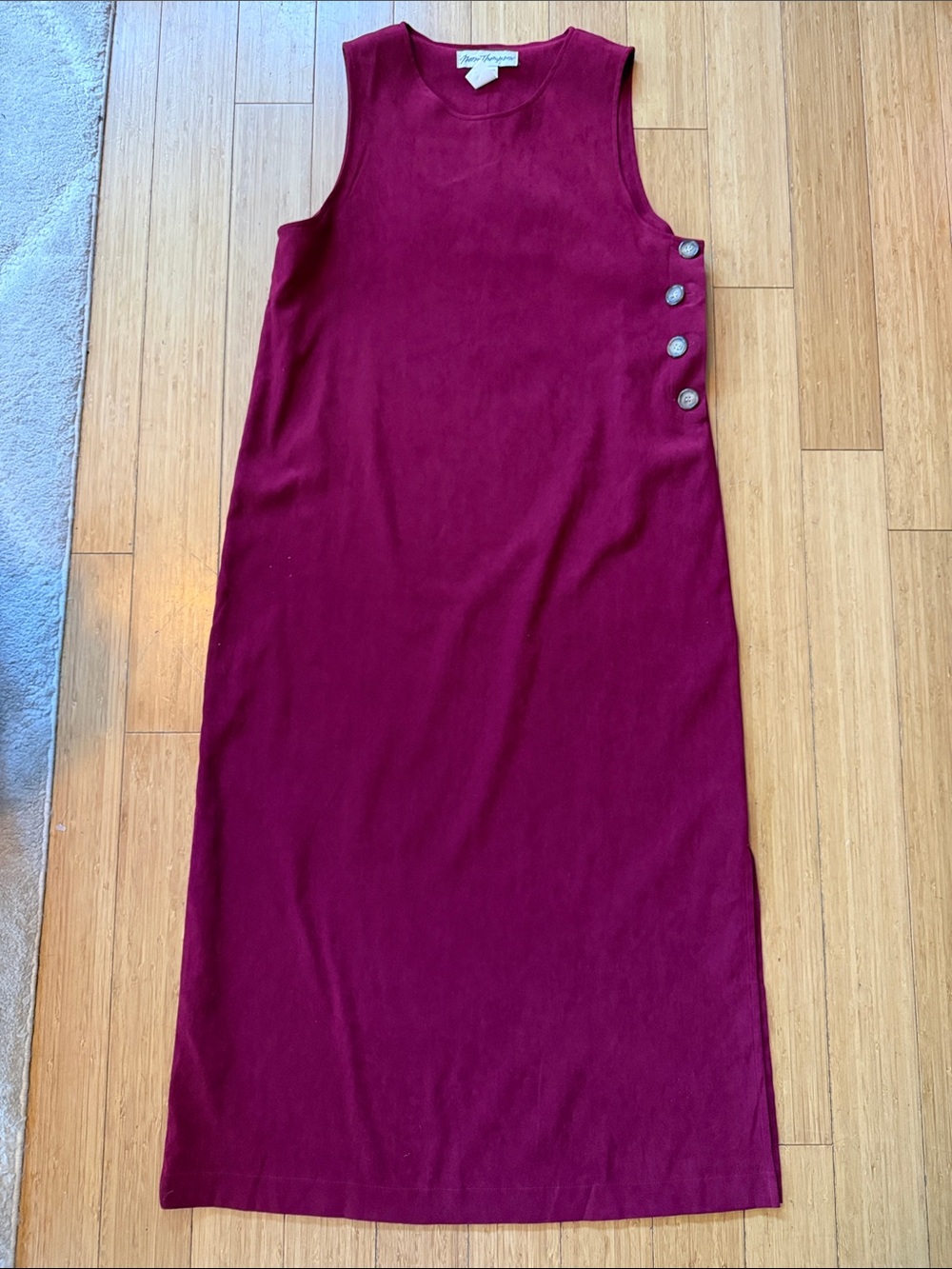 Norm Thompson Sleeveless Burgundy Maxi Dress with Side Button Detail
